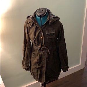 Free People Green Coat Jacket Military Hooded Sz 6